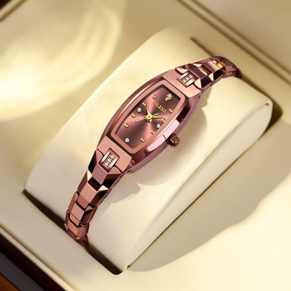 Olevs Slim Thin Rose Gold Steel Band Tonneau Square Quartz Waterproof Wristwatch main image 4